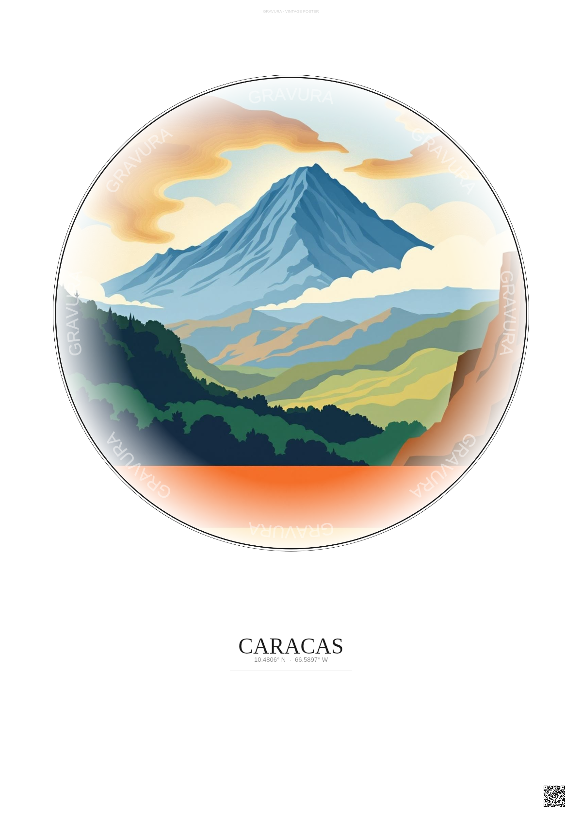 Affiche Caracas – Poster illustration vintage – Avila Mountain | Gravura – Fond clair