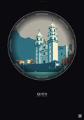 Affiche Quito – Poster illustration vintage – Cathedral Of Quito | Gravura – Fond foncé