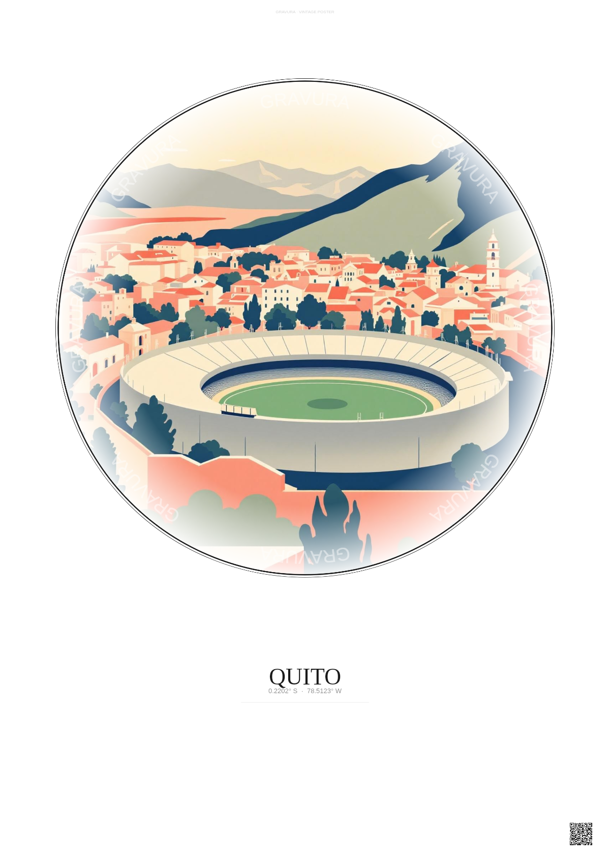 Affiche Quito – Poster illustration vintage – Estadio Olimpico Atahualpa | Gravura – Fond clair