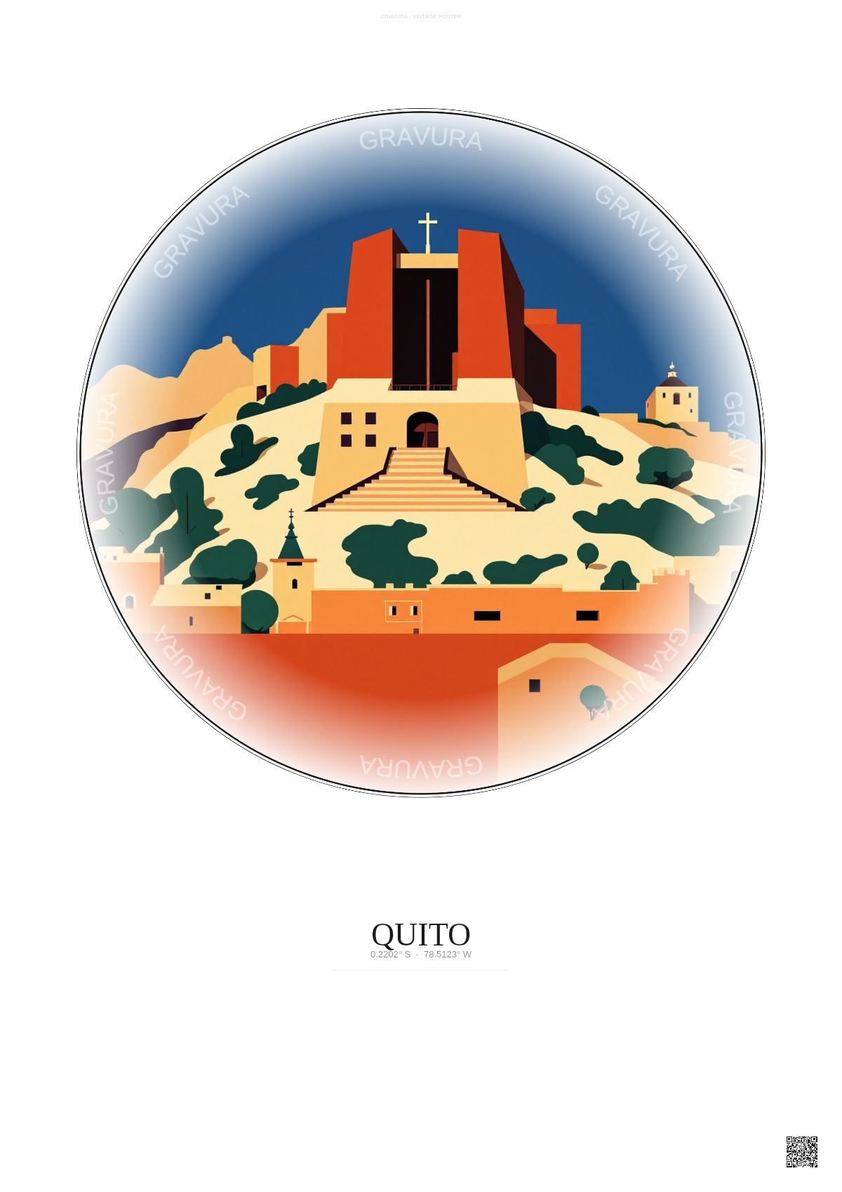 Affiche Quito – Poster illustration vintage – La Capilla Del Hombre | Gravura – Fond clair