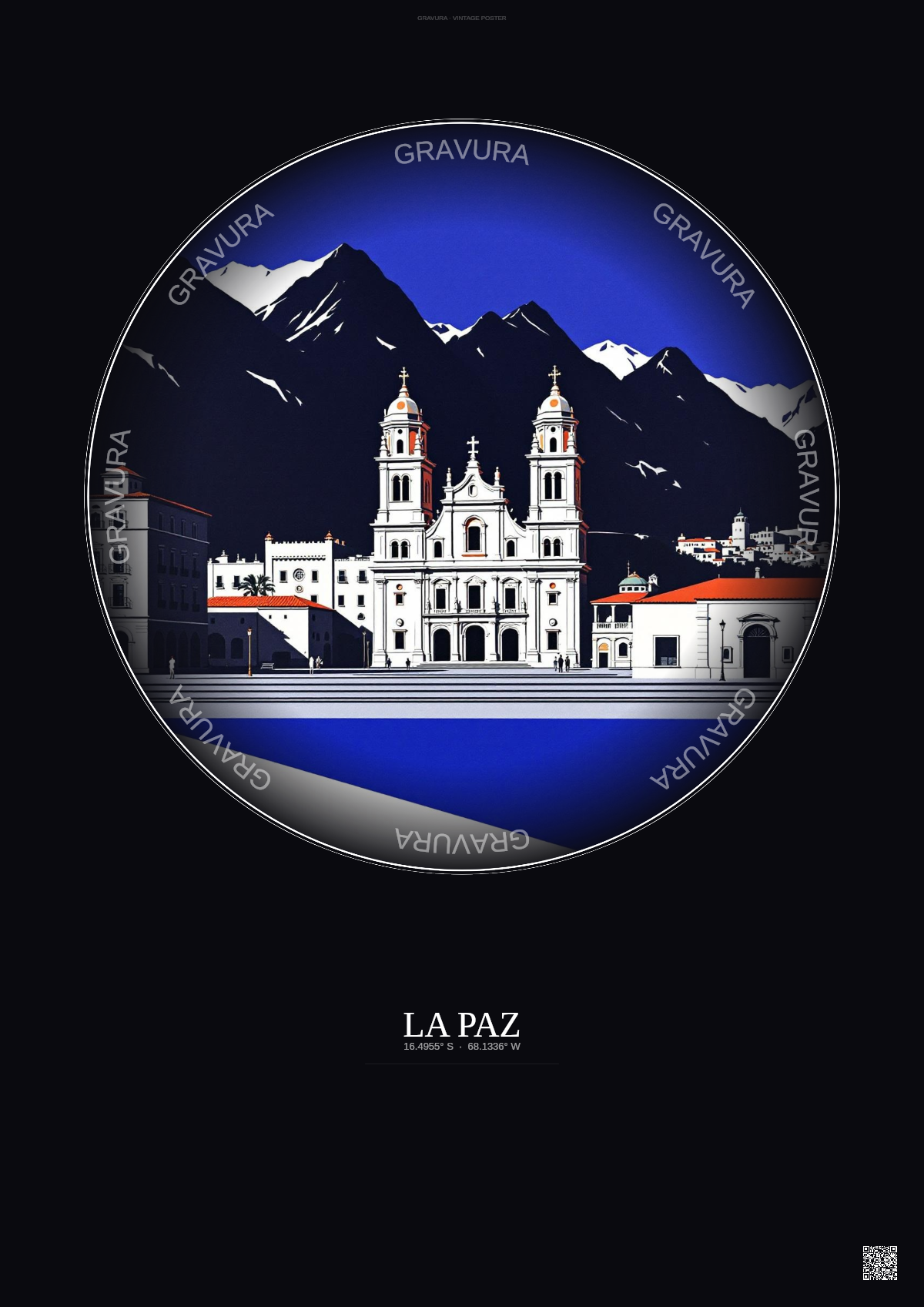 Affiche La Paz – Poster illustration vintage – Basilica Of San Francisco La Paz Bolivia | Gravura – Fond foncé