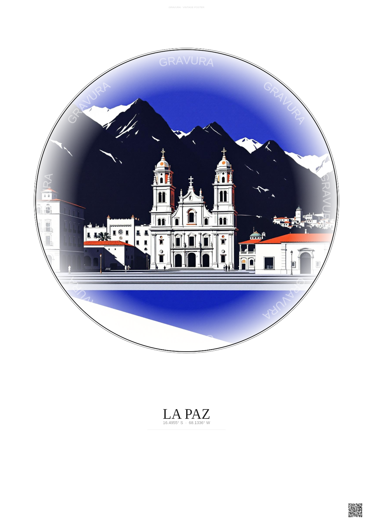 Affiche La Paz – Poster illustration vintage – Basilica Of San Francisco La Paz Bolivia | Gravura – Fond clair