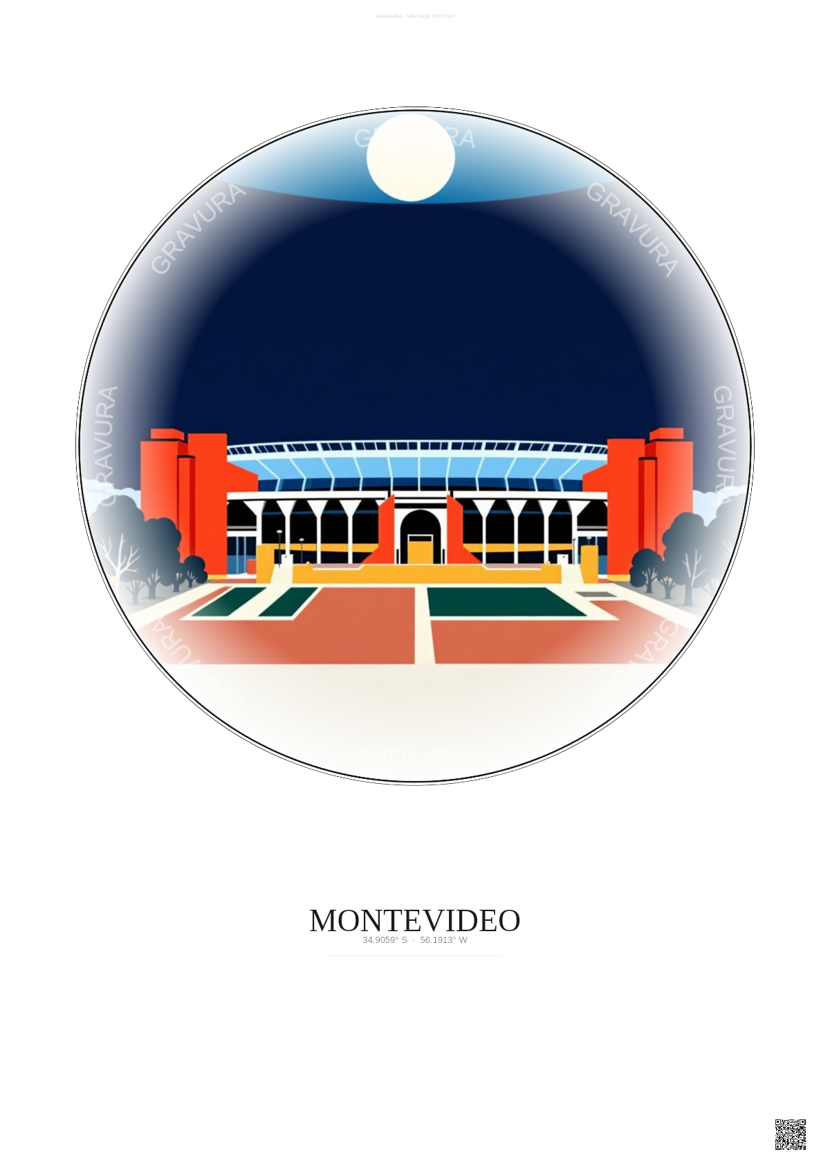 Affiche Montevideo – Poster illustration vintage – Estadio Centenario | Gravura – Fond clair