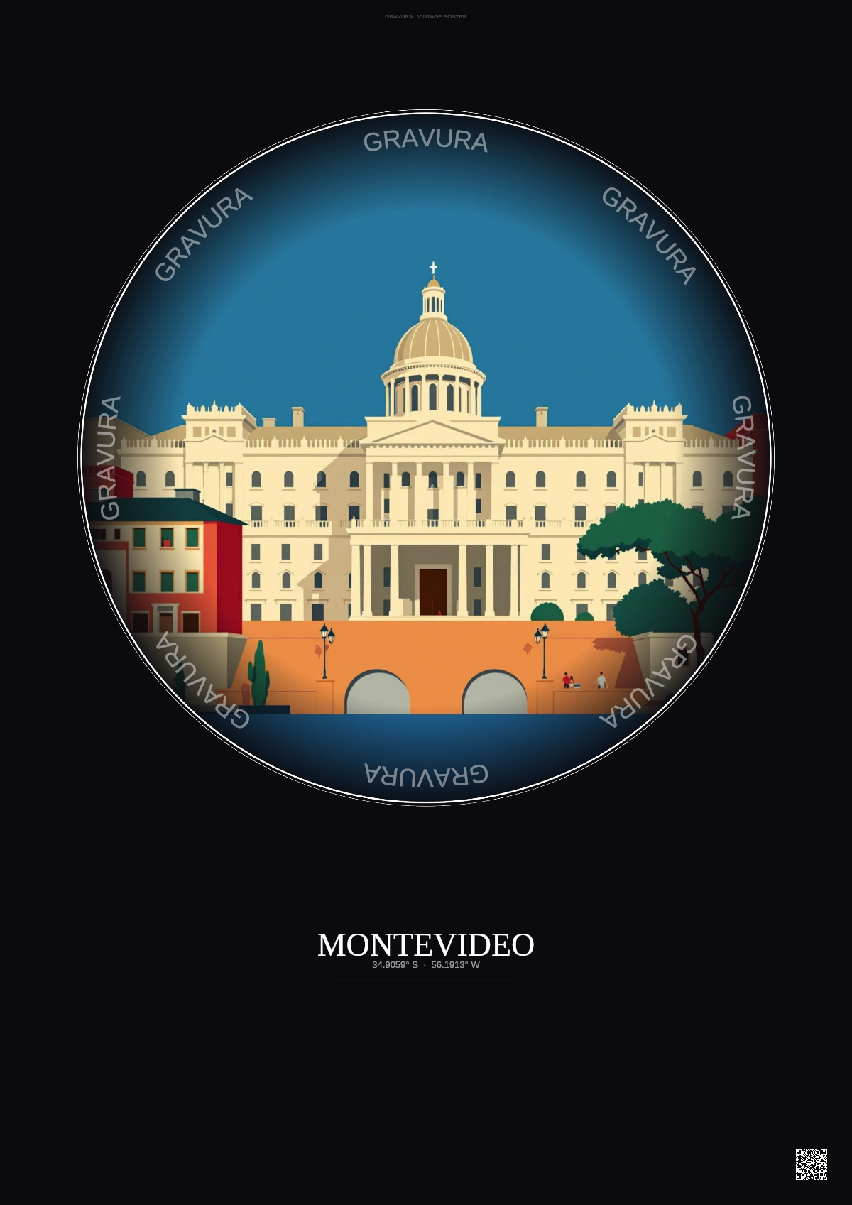 Affiche Montevideo – Poster illustration vintage – Legislative Palace | Gravura – Fond foncé