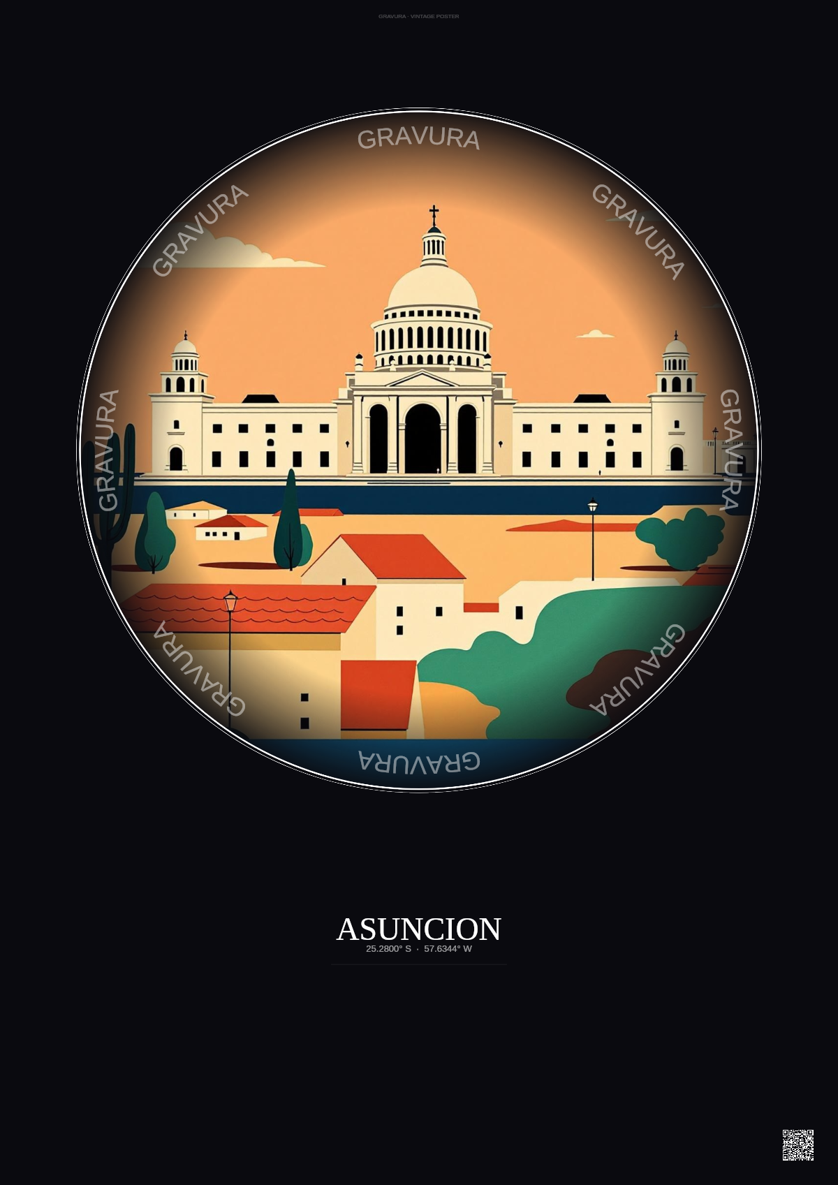 Affiche Asuncion – Poster illustration vintage – Famous Viewpoint Of Asuncion | Gravura – Fond foncé