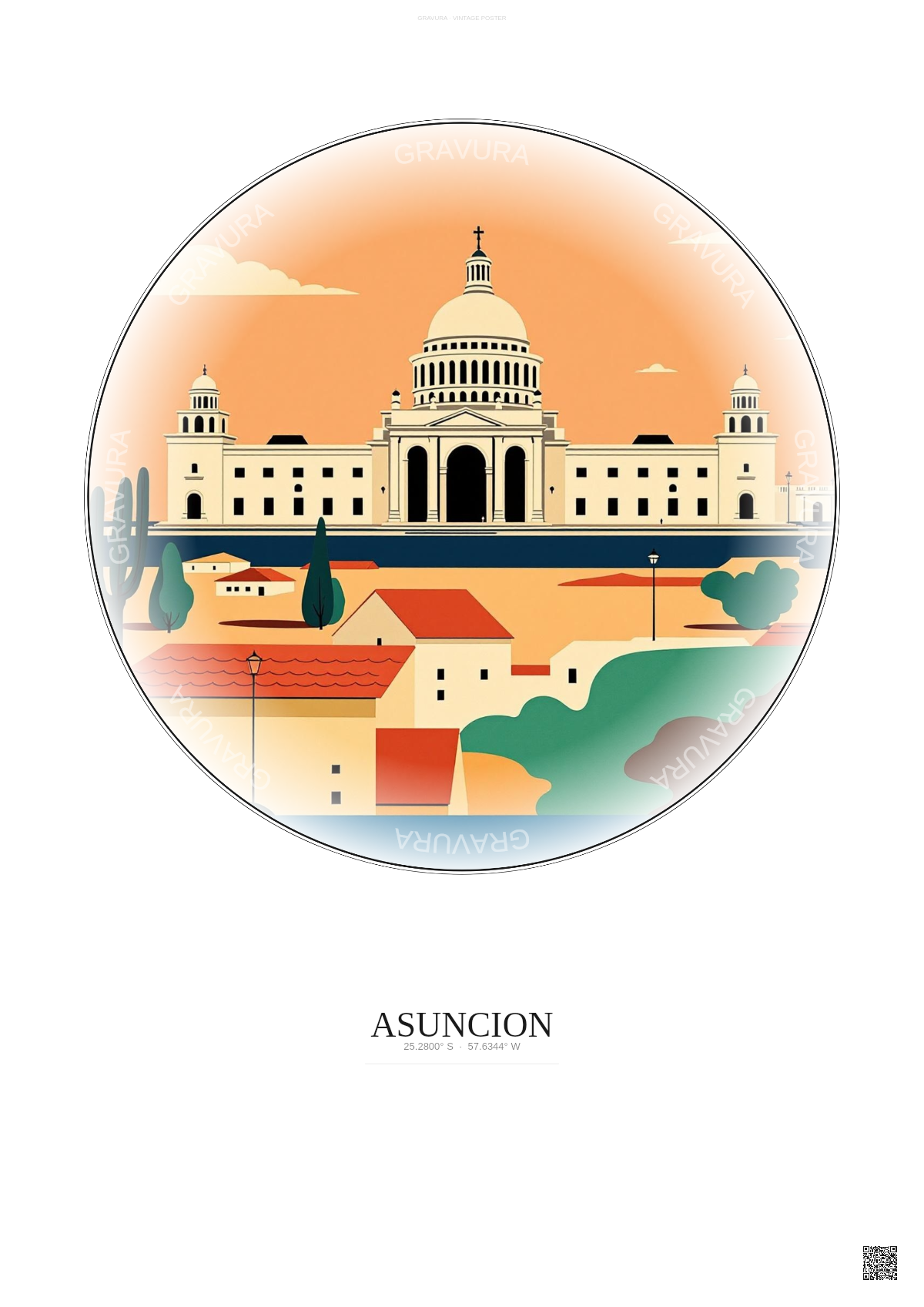Affiche Asuncion – Poster illustration vintage – Famous Viewpoint Of Asuncion | Gravura – Fond clair