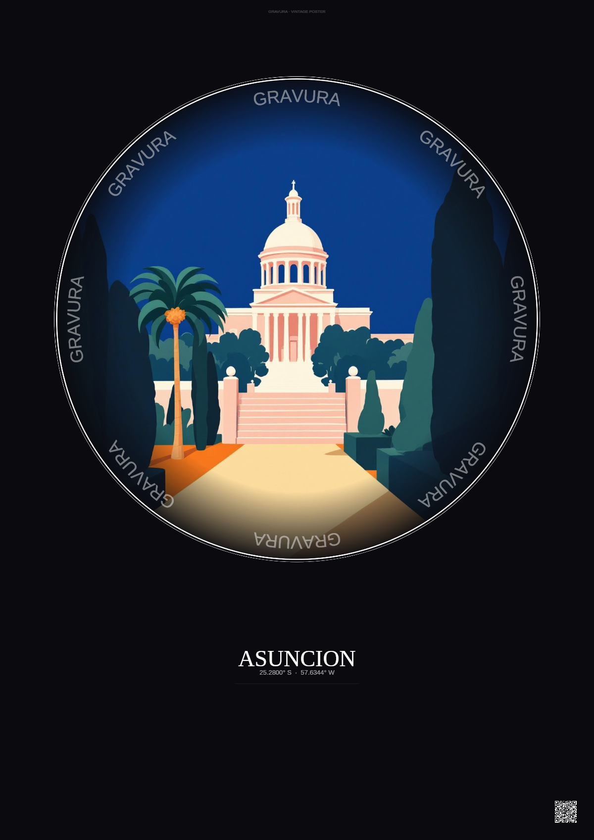 Affiche Asuncion – Poster illustration vintage – Most Iconic Landmark Of Asuncion | Gravura – Fond foncé