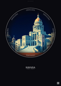Affiche Havana – Poster illustration vintage – El Capitolio | Gravura – Fond foncé