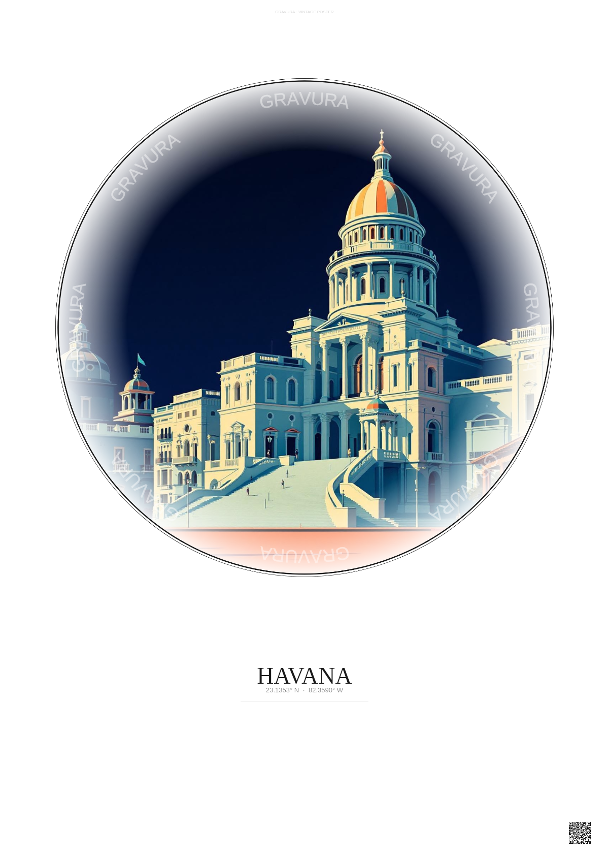 Affiche Havana – Poster illustration vintage – El Capitolio | Gravura – Fond clair