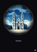 Affiche Havana – Poster illustration vintage – Havana Cathedral | Gravura – Fond foncé