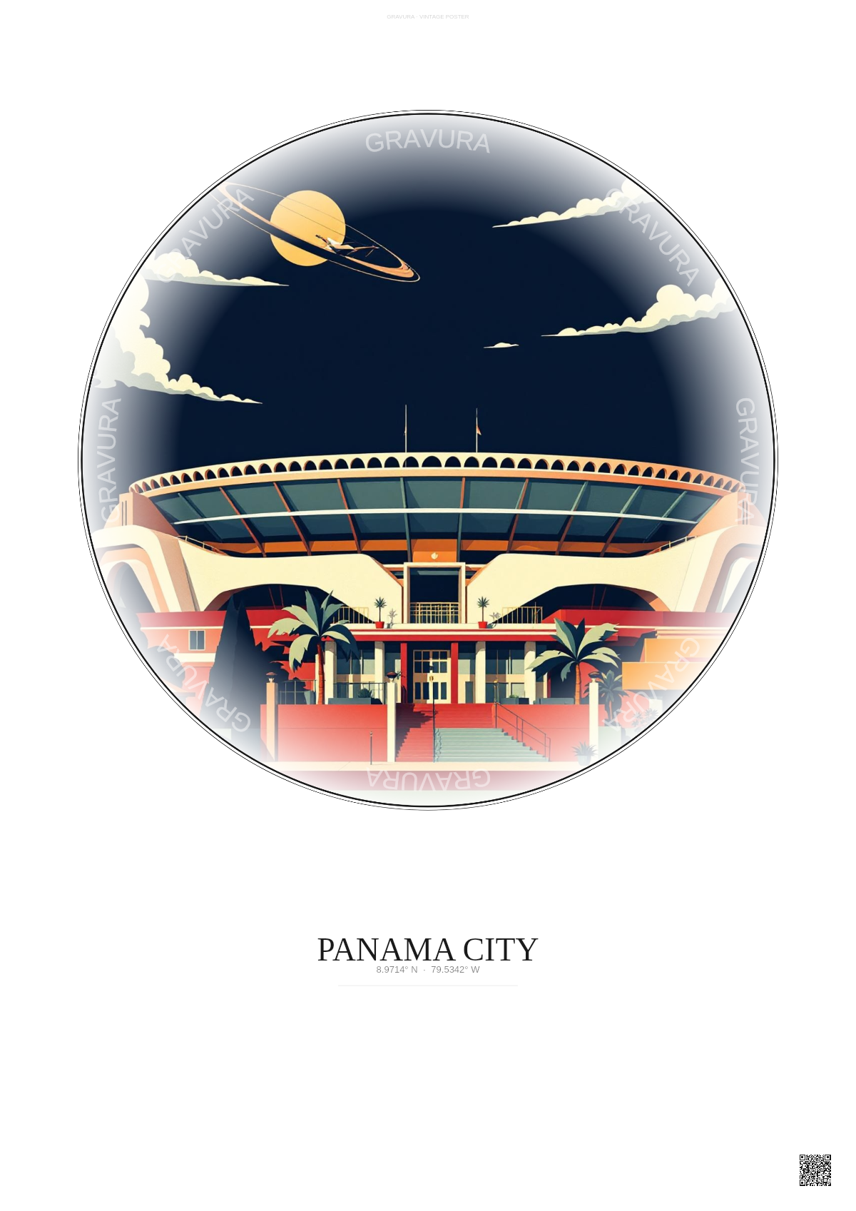 Affiche Panama City – Poster illustration vintage – Estadio Rommel Fernandez | Gravura – Fond clair