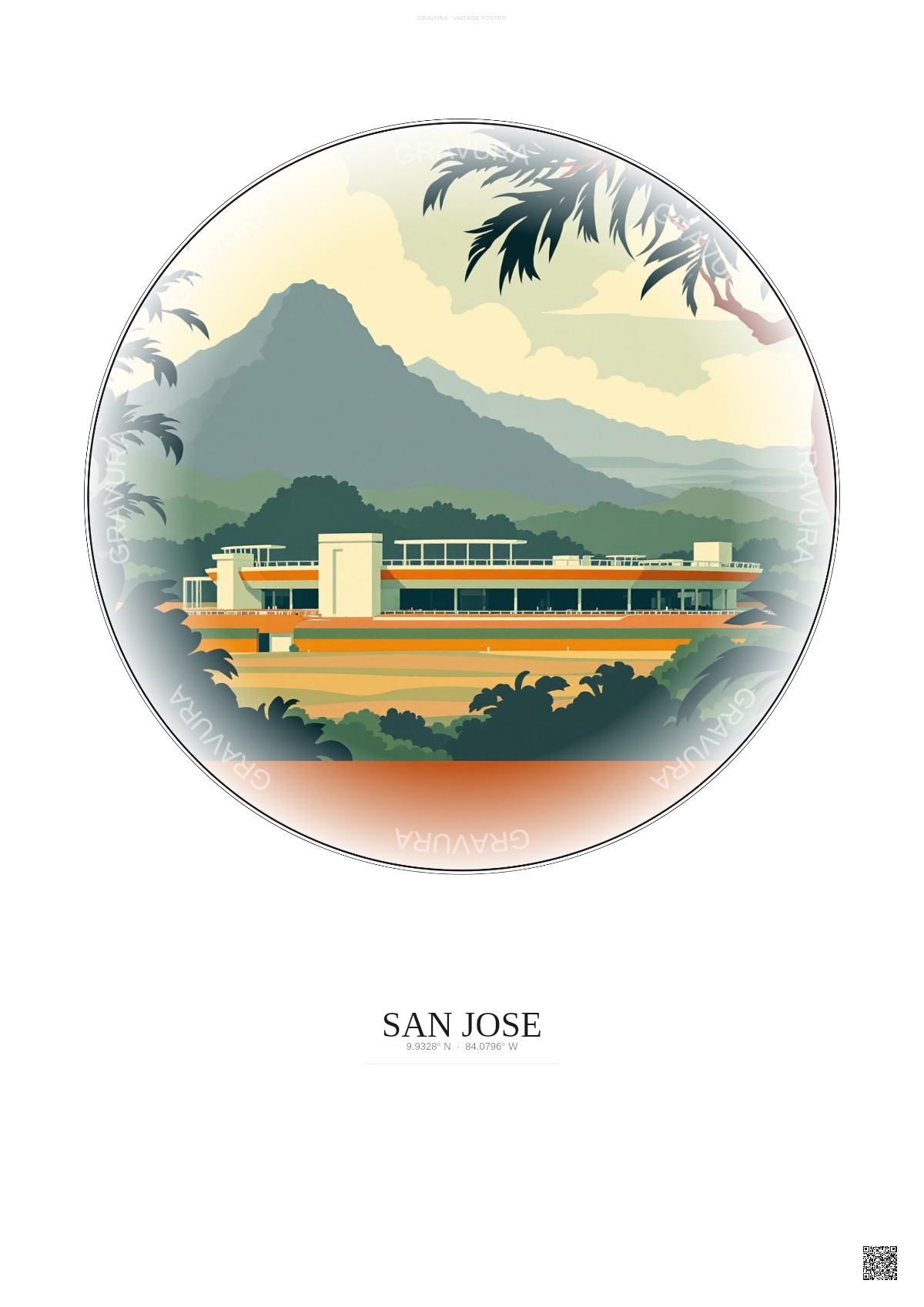 Affiche San Jose – Poster illustration vintage – Estadio Nacional De Costa Rica | Gravura – Fond clair