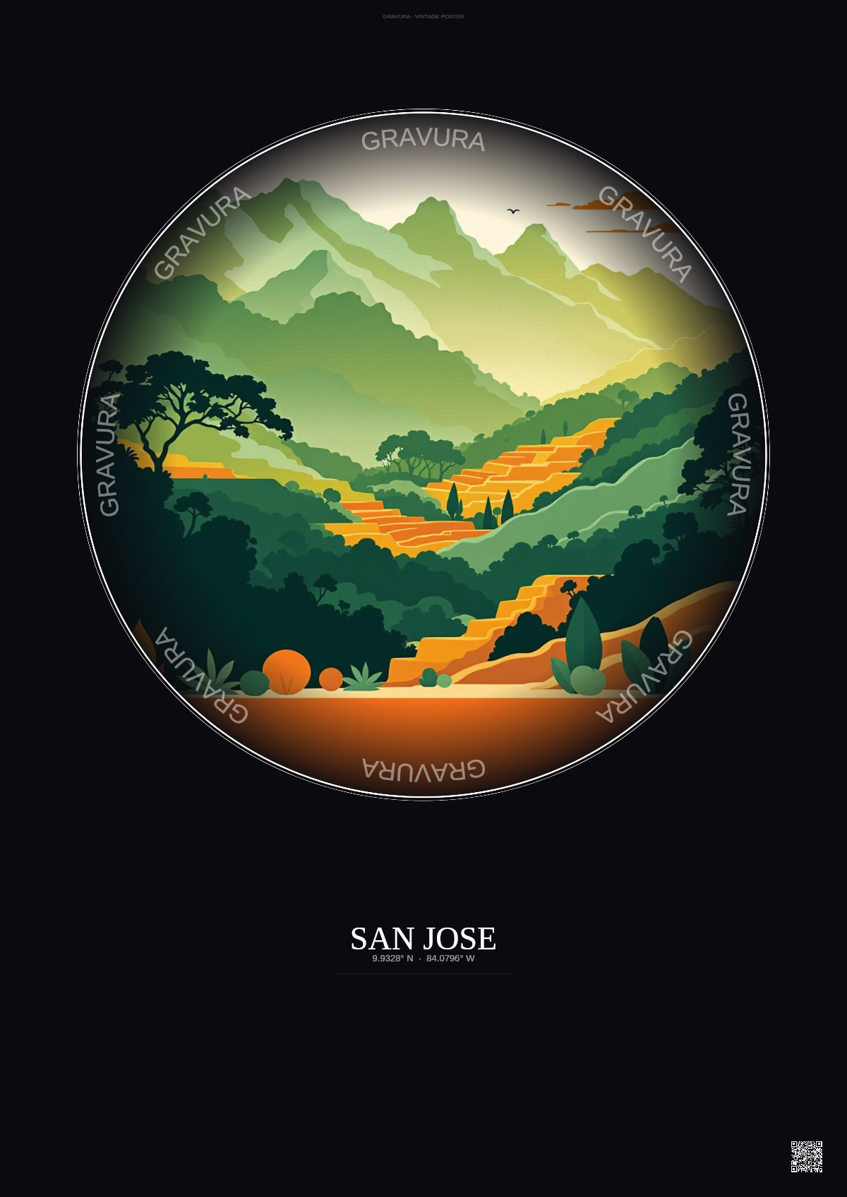 Affiche San Jose – Poster illustration vintage – San Jose | Gravura – Fond foncé
