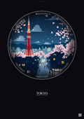 Affiche Tokyo – Poster illustration vintage – Tokyo Tower | Gravura – Fond foncé