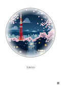 Affiche Tokyo – Poster illustration vintage – Tokyo Tower | Gravura – Fond clair