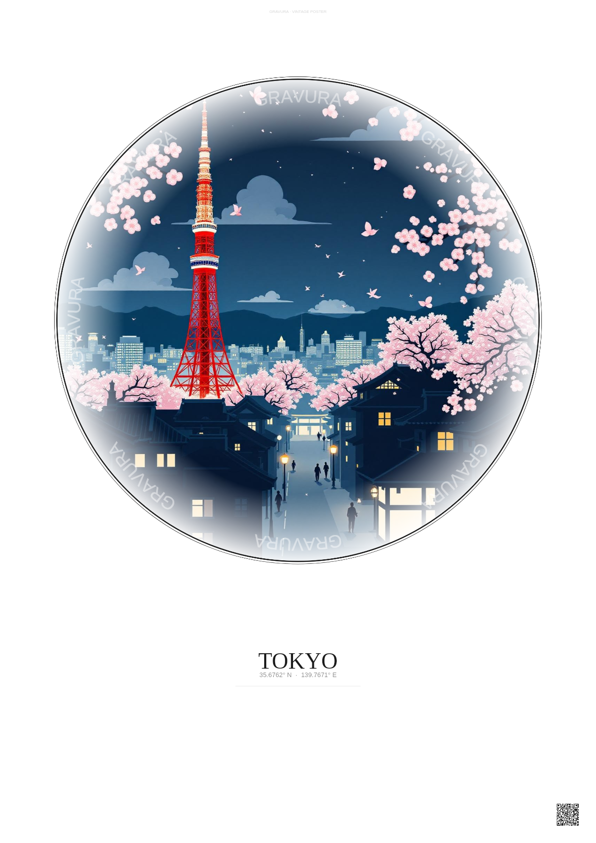 Affiche Tokyo – Poster illustration vintage – Tokyo Tower | Gravura – Fond clair