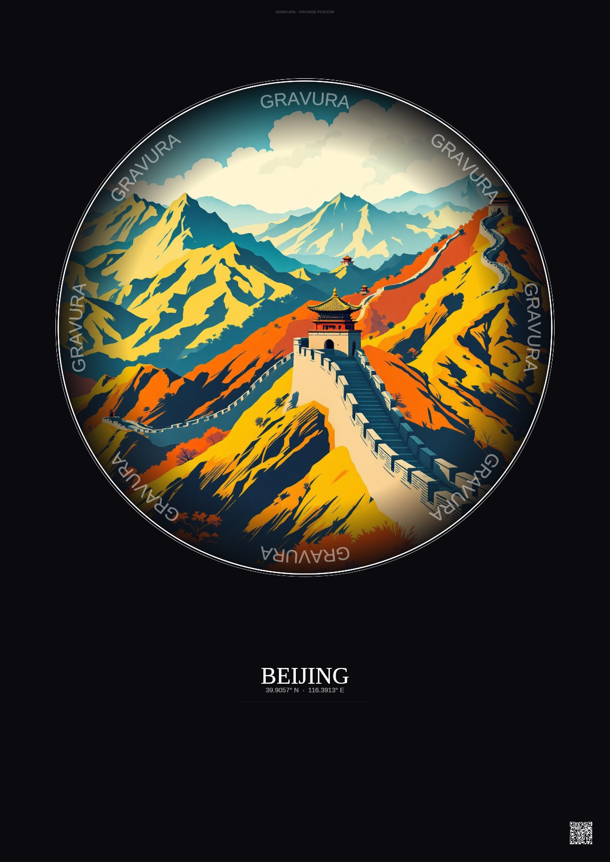 Affiche Beijing – Poster illustration vintage – Famous Viewpoint Of Beijing | Gravura – Fond foncé