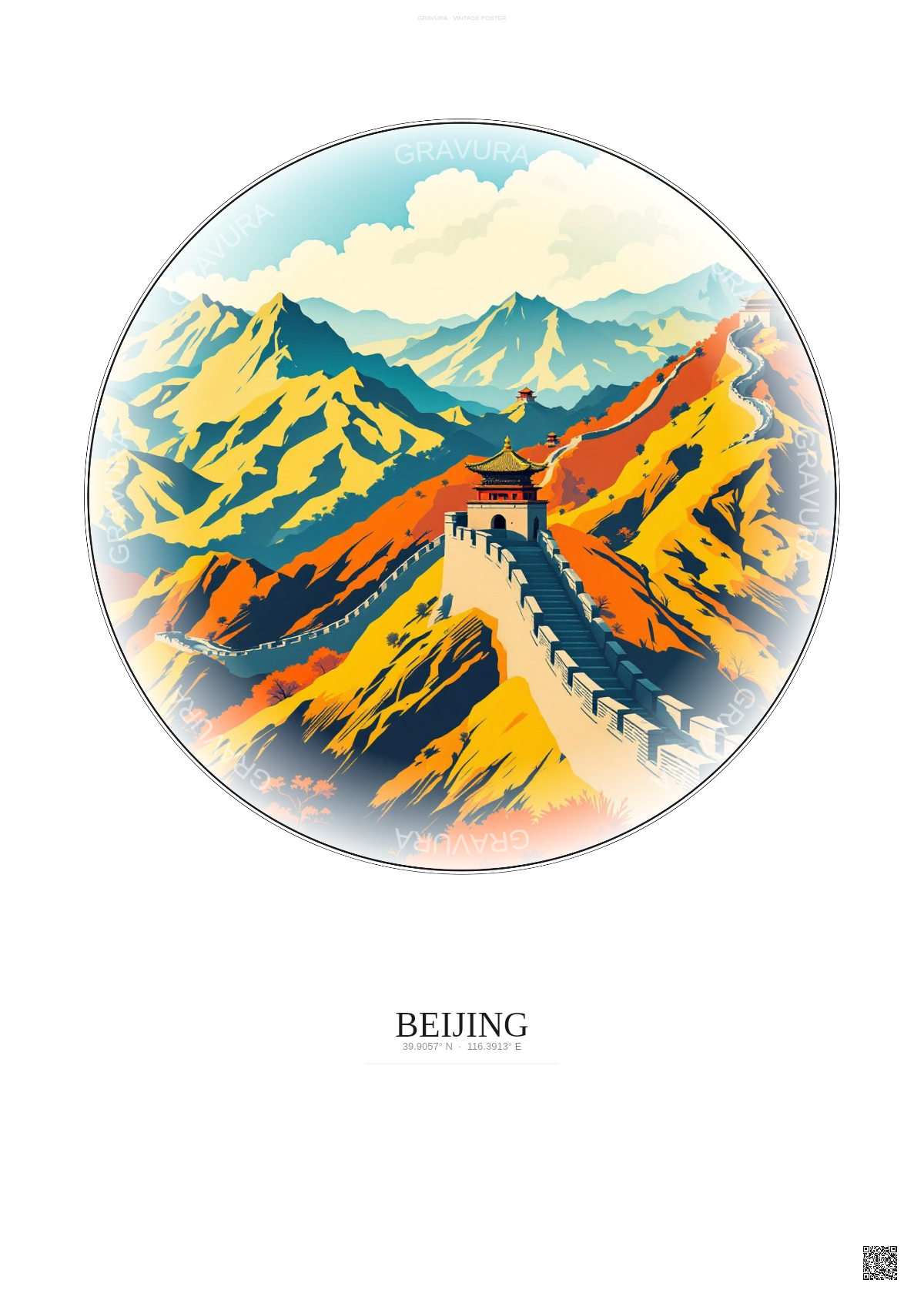 Affiche Beijing – Poster illustration vintage – Famous Viewpoint Of Beijing | Gravura – Fond clair