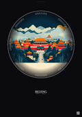 Affiche Beijing – Poster illustration vintage – Historic Old Town Of Beijing | Gravura – Fond foncé