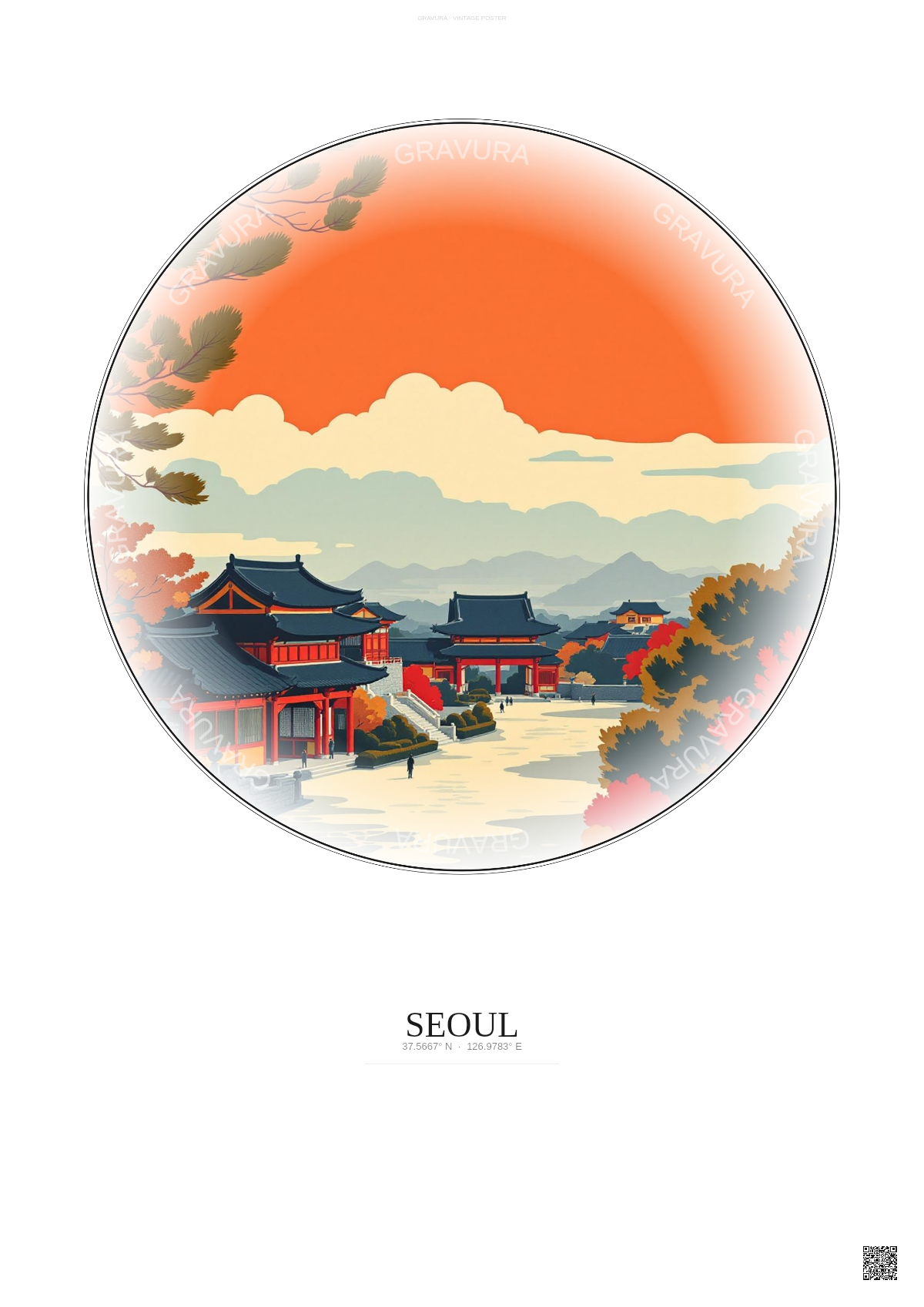 Affiche Seoul – Poster illustration vintage – Changdeokgung | Gravura – Fond clair