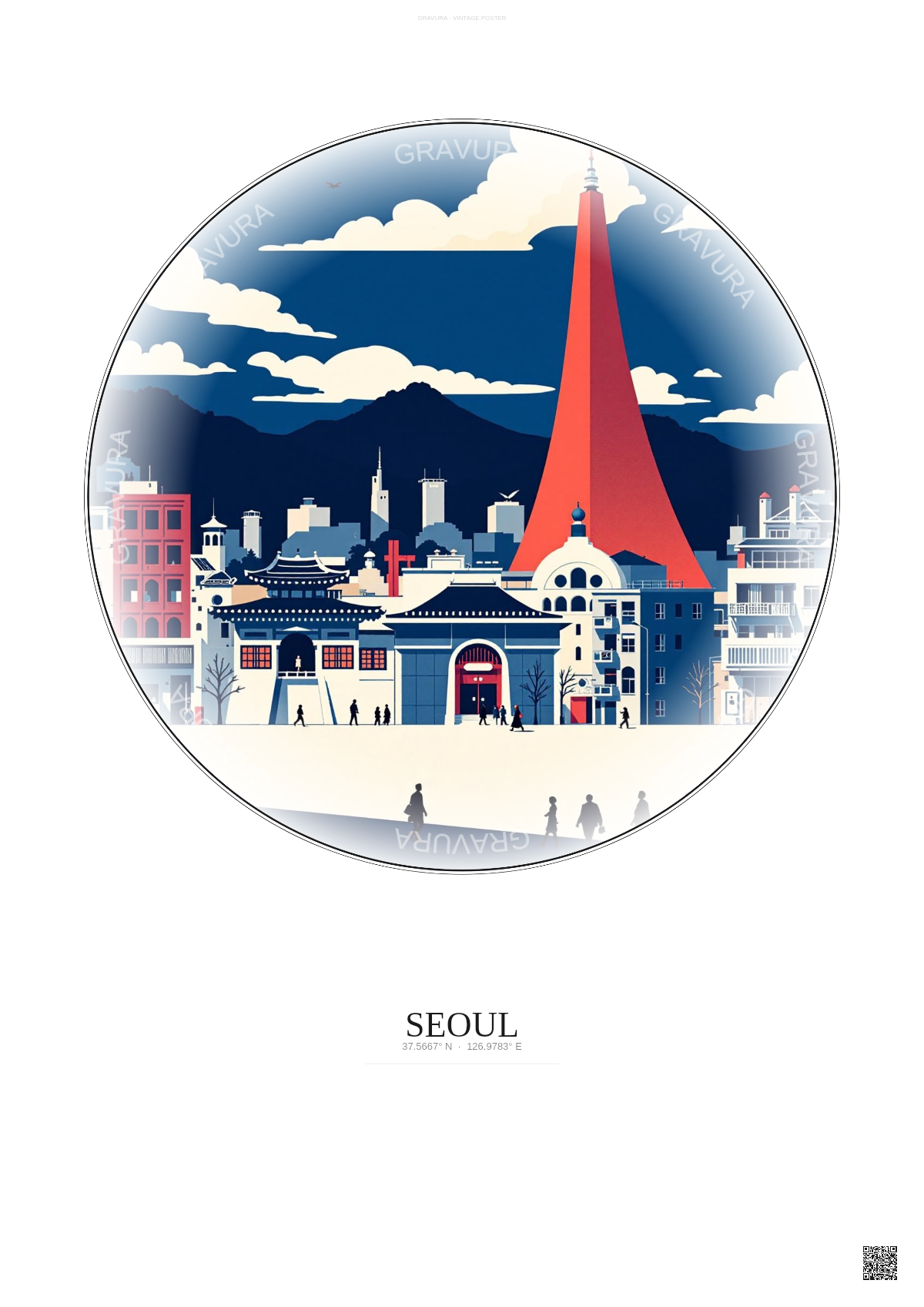 Affiche Seoul – Poster illustration vintage – Seoul | Gravura – Fond clair