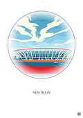 Affiche New Delhi – Poster illustration vintage – Jawaharlal Nehru Stadium | Gravura – Fond clair