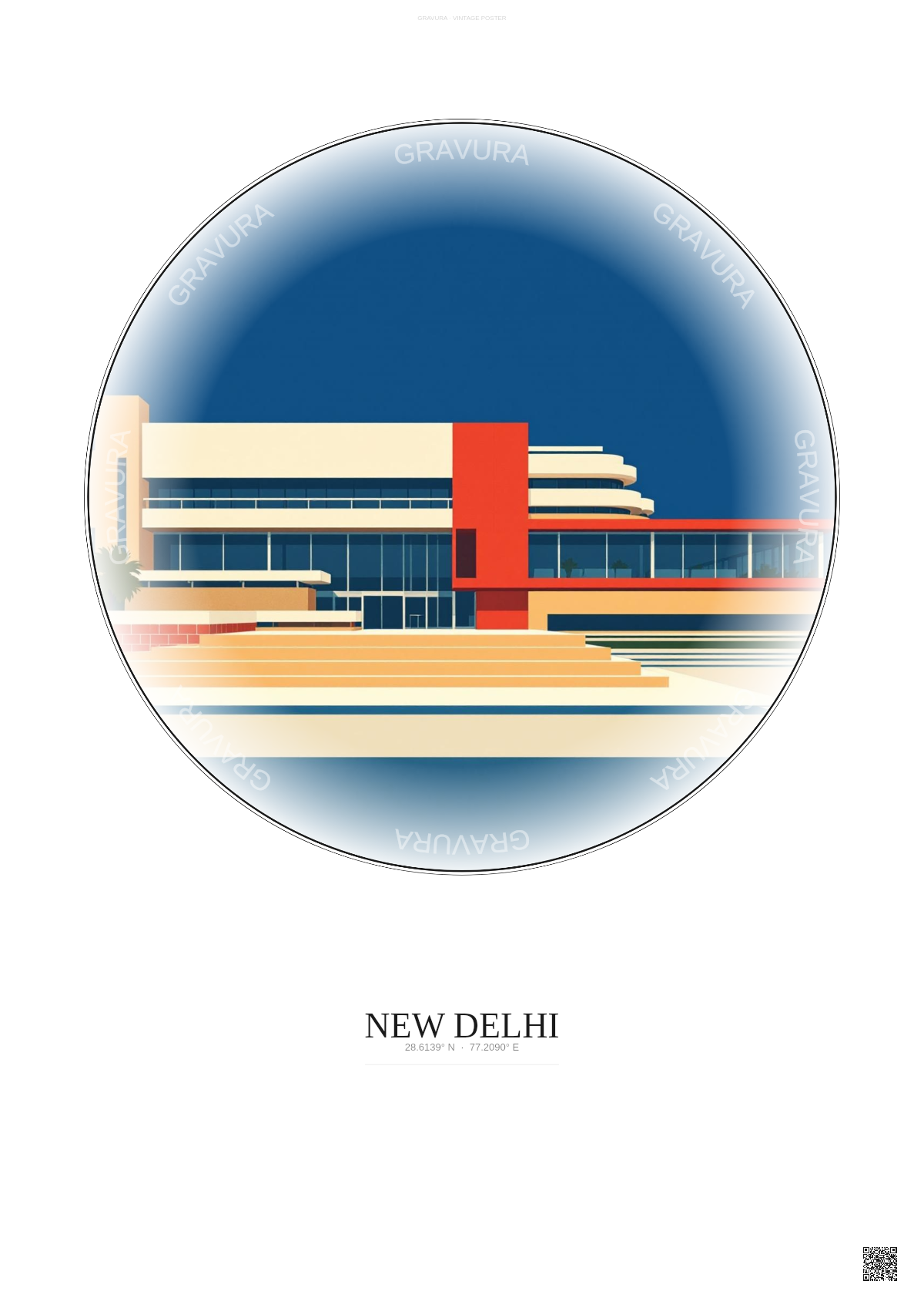 Affiche New Delhi – Poster illustration vintage – National Museum | Gravura – Fond clair