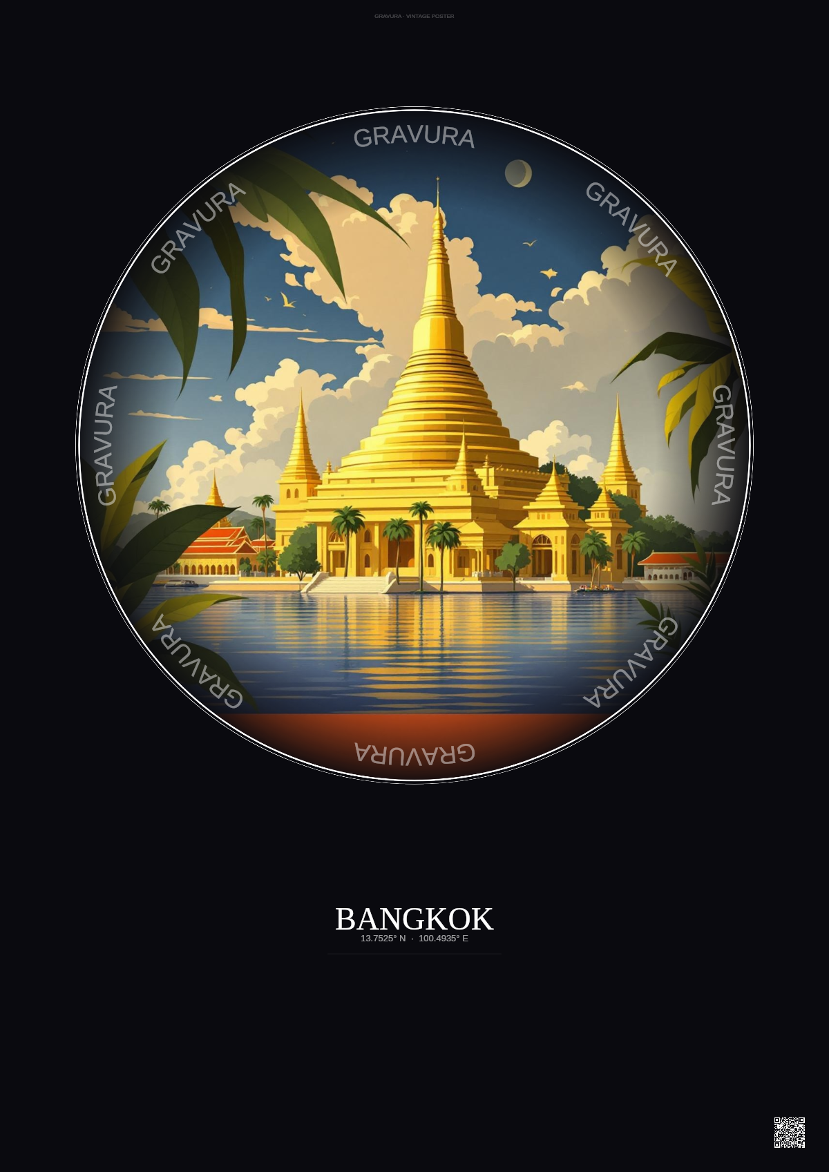 Affiche Bangkok – Poster illustration vintage – Bangkok | Gravura – Fond foncé