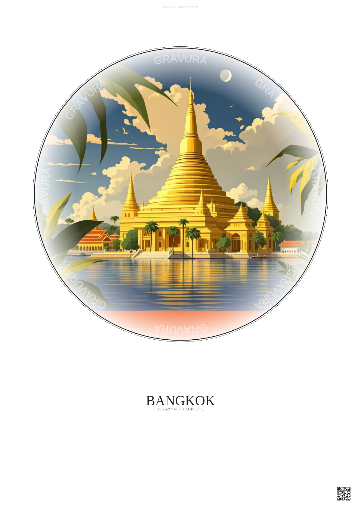 Affiche Bangkok – Poster illustration vintage – Bangkok | Gravura – Fond clair