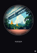 Affiche Bangkok – Poster illustration vintage – Bts Skytrain | Gravura – Fond foncé