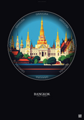 Affiche Bangkok – Poster illustration vintage – Grand Palace | Gravura – Fond foncé