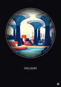 Affiche Singapore – Poster illustration vintage – Gardens By The Bay | Gravura – Fond foncé