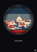Affiche Singapore – Poster illustration vintage – Singapore | Gravura – Fond foncé