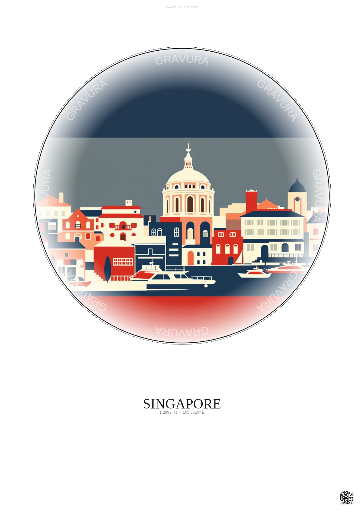 Affiche Singapore – Poster illustration vintage – Singapore | Gravura – Fond clair