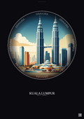Affiche Kuala Lumpur – Poster illustration vintage – Petronas Towers | Gravura – Fond foncé