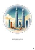 Affiche Kuala Lumpur – Poster illustration vintage – Petronas Towers | Gravura – Fond clair