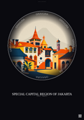 Affiche Special Capital Region Of Jakarta – Poster illustration vintage – Historic Old Town Of Special Capital Region Of Jakarta | Gravura – Fond foncé