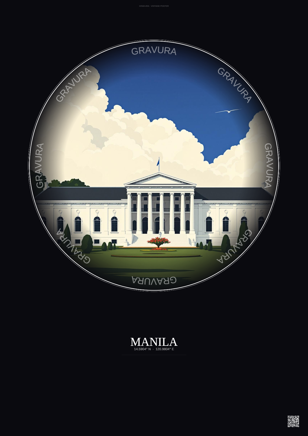 Affiche Manila – Poster illustration vintage – Malacanang Palace | Gravura – Fond foncé