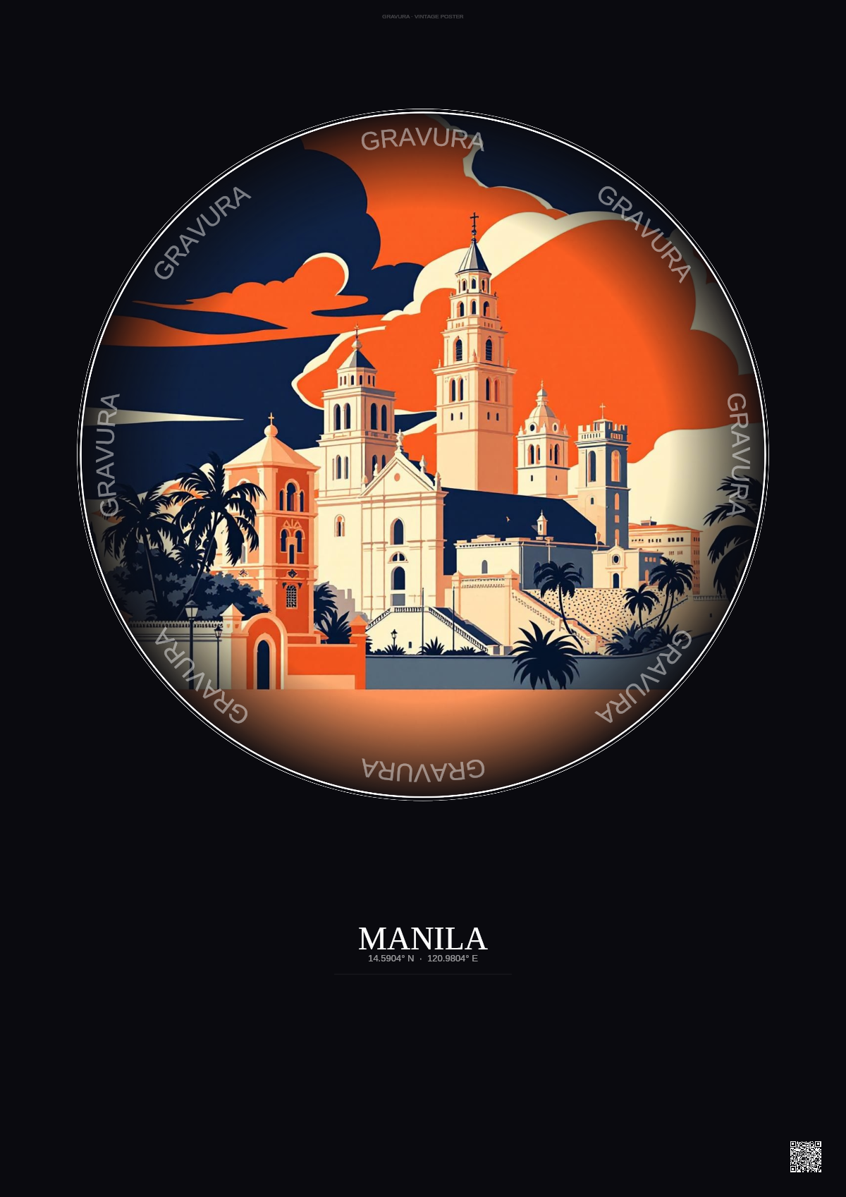 Affiche Manila – Poster illustration vintage – Manila | Gravura – Fond foncé
