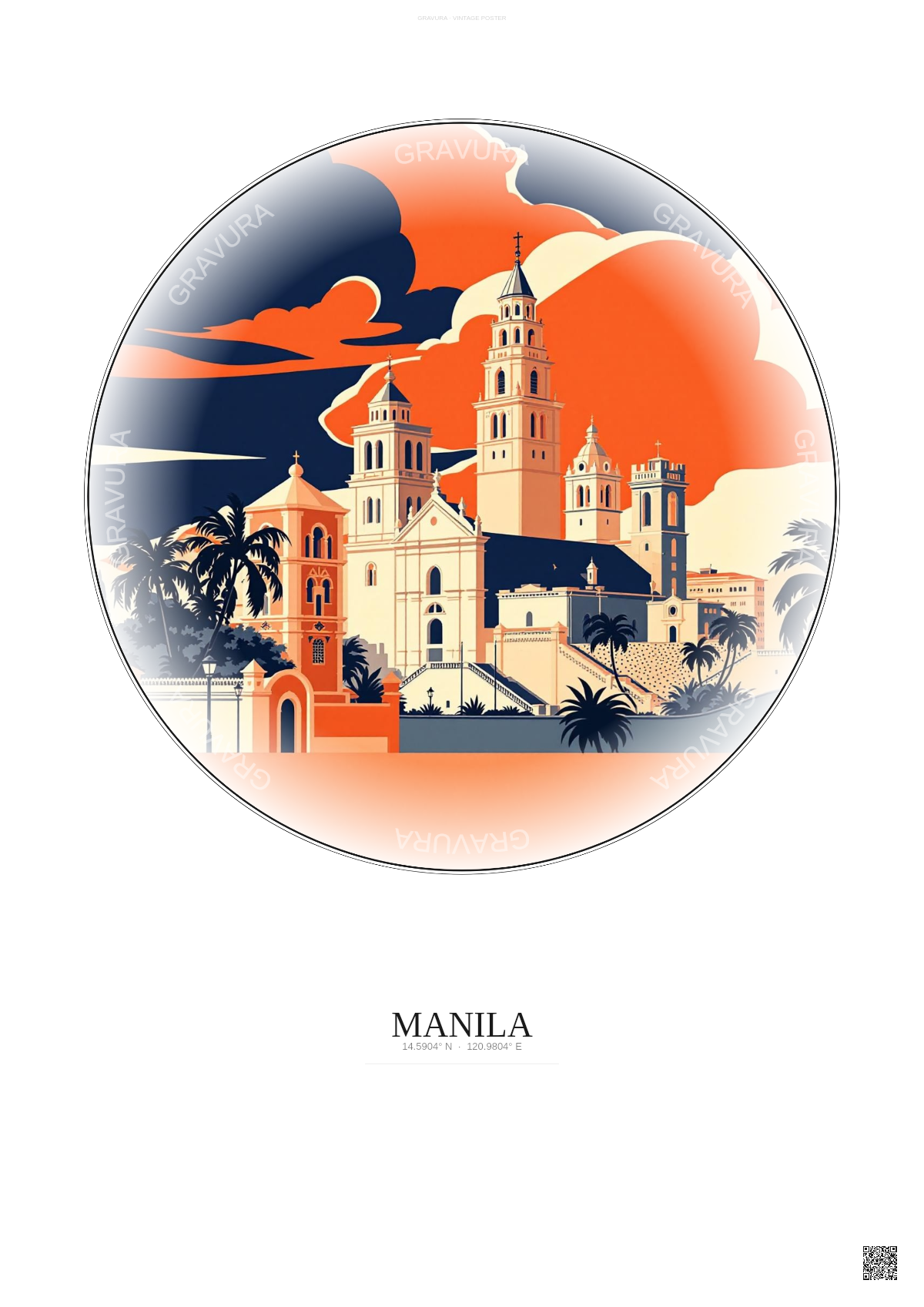 Affiche Manila – Poster illustration vintage – Manila | Gravura – Fond clair
