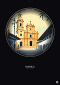 Affiche Manila – Poster illustration vintage – San Agustin Church | Gravura – Fond foncé