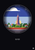 Affiche Ha Noi – Poster illustration vintage – Most Iconic Landmark Of Ha Noi | Gravura – Fond foncé