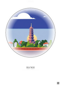 Affiche Ha Noi – Poster illustration vintage – Most Iconic Landmark Of Ha Noi | Gravura – Fond clair
