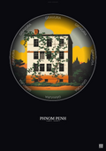 Affiche Phnom Penh – Poster illustration vintage – Tuol Sleng Torture Center | Gravura – Fond foncé