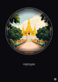 Affiche Vientiane – Poster illustration vintage – Haw Phra Kaew | Gravura – Fond foncé