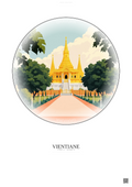 Affiche Vientiane – Poster illustration vintage – Haw Phra Kaew | Gravura – Fond clair