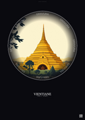 Affiche Vientiane – Poster illustration vintage – Pha That Luang | Gravura – Fond foncé