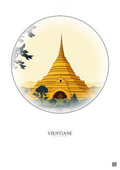 Affiche Vientiane – Poster illustration vintage – Pha That Luang | Gravura – Fond clair