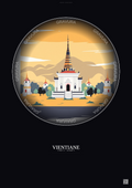 Affiche Vientiane – Poster illustration vintage – Wat Si Muang | Gravura – Fond foncé