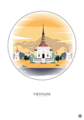 Affiche Vientiane – Poster illustration vintage – Wat Si Muang | Gravura – Fond clair